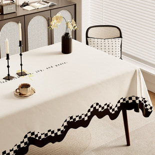 ins风花边棉麻加厚桌布简约防油防水氛围感高级茶几餐桌布防尘长