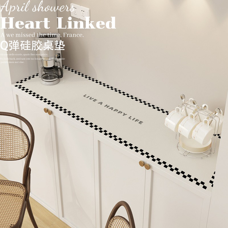 黑白格皮革硅胶防水免洗鞋柜垫