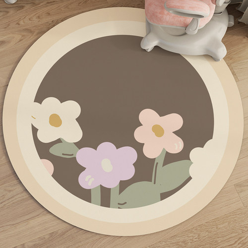 田园小花圆形PU地垫防水耐脏可擦