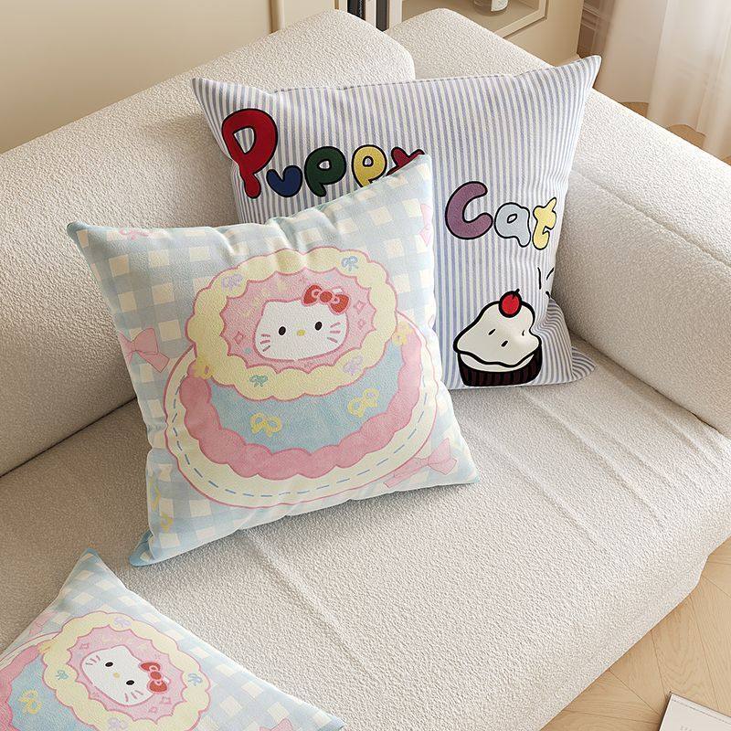 ins风卡通猫超软方形抱枕套