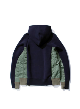 26SS萨卡衣日系解构风格秋冬男女款MA-1拼接撞色抽绳连帽套头卫衣