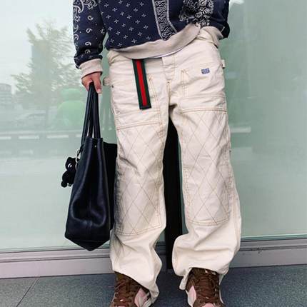 24SS KAPITAL 平田和宏 双色纯棉金线 日系复古潮流休闲工装长裤