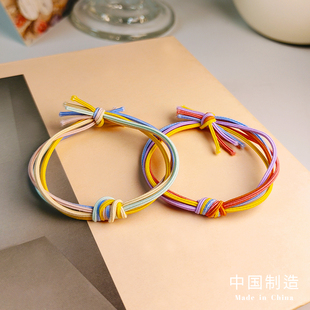 日韩基础发圈高弹力耐用头绳女发绳黑色简约皮筋手工打结扎高马尾