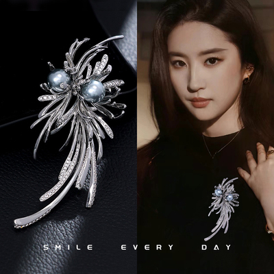 新款小众设计感烟花胸针女高档微镶锆石厚镀金别针扣服装胸花