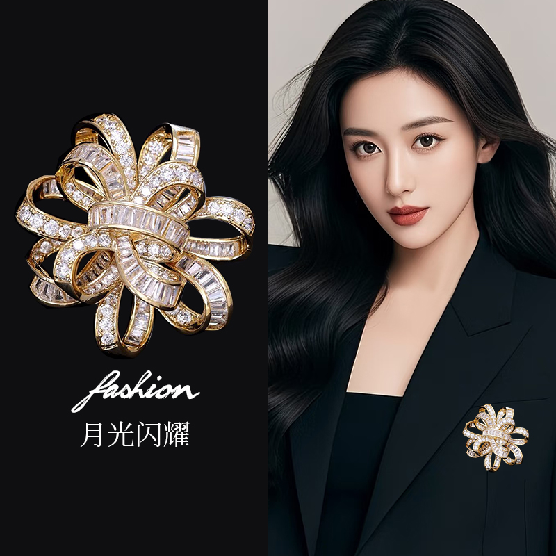 日韩时尚铜镶锆石花朵胸针个性创意大气西服旗袍别针配饰婚庆胸花