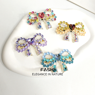 水晶弹簧夹扎半发顶夹水钻后脑勺发夹蝴蝶结高级感精致小号发卡