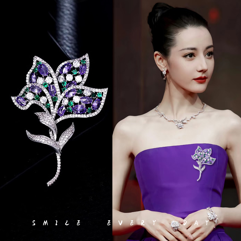 新品微镶锆石珠宝款花束百合花胸针奢华气质大衣西装配饰晚宴胸花