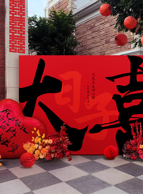 农村院子中式婚礼布置喜字kt板装饰结婚户外场景婚庆留影区背景墙