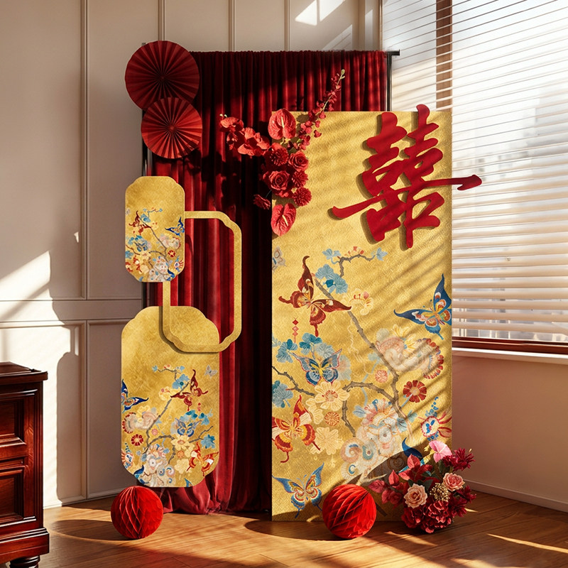氛围感布幔迎宾拍照kt板背景墙图片