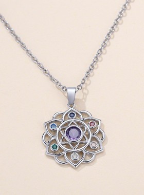 新款shein亚马逊热卖圆形紫色边彩色荷花项链