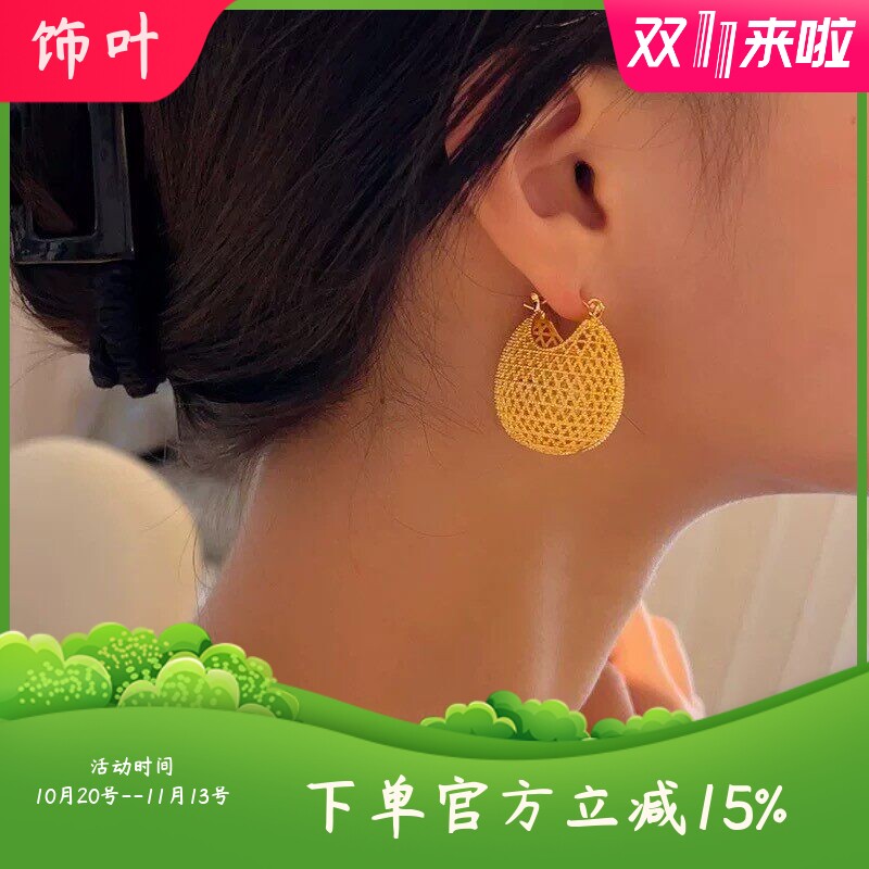 欧美小众设计感编织包包菜篮子耳