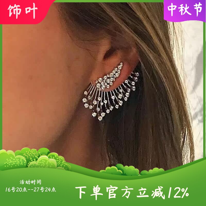 新款跨境欧美夸张女士羽翼耳钉微镶锆石耳饰品配饰热卖
