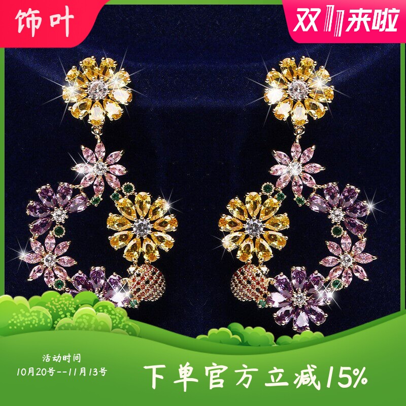 高端s925纯银针超仙花卉耳环森