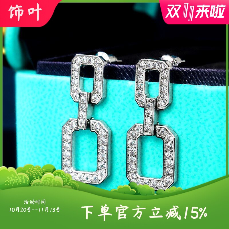 新款跨境法式冷淡风方块锁链耳环
