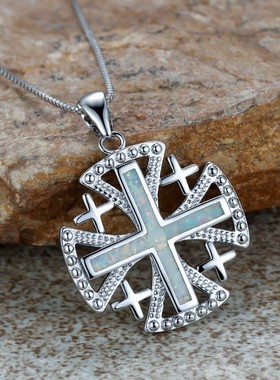 新款 欧美时尚女士 白色澳宝十字架吊坠项链 精美项饰