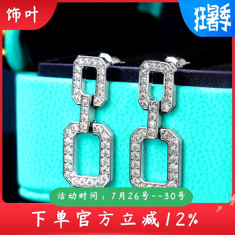 新款跨境法式冷淡风方块锁链耳环