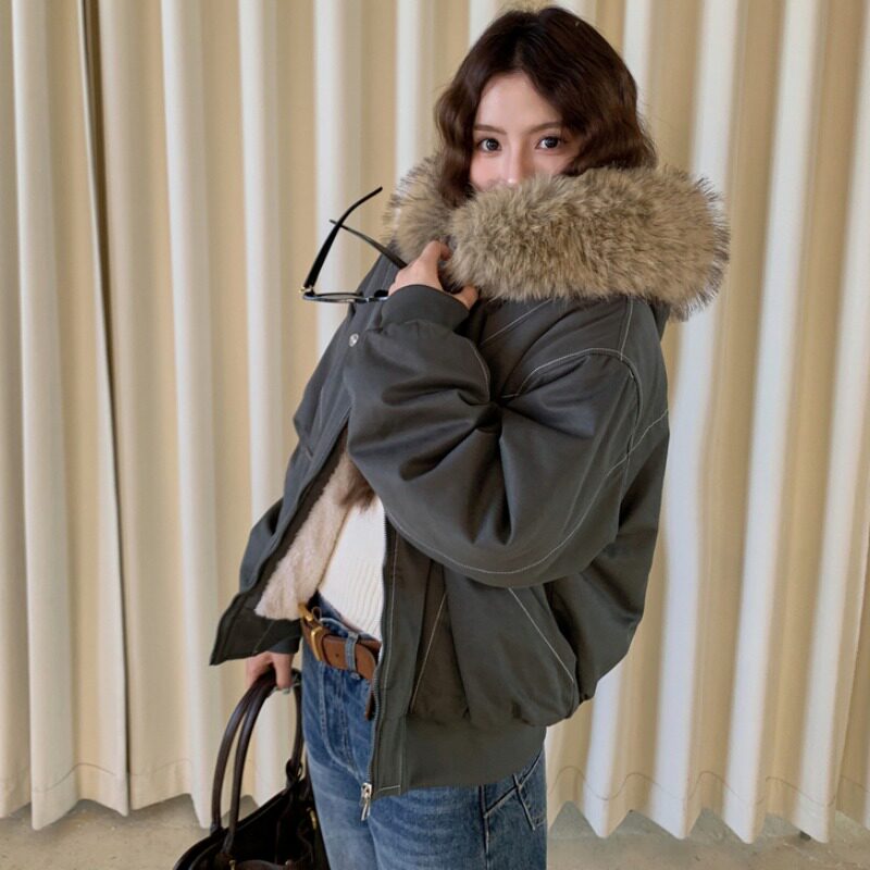 “巴恩派克”短款羽绒棉服女仿兔棉衣/棉服
