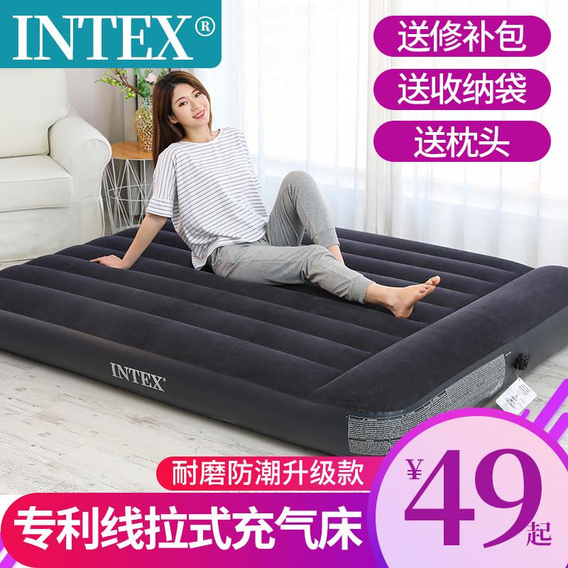 INTEX植绒家用单人双人带枕头充气床气垫床 户外电动充气折叠气床