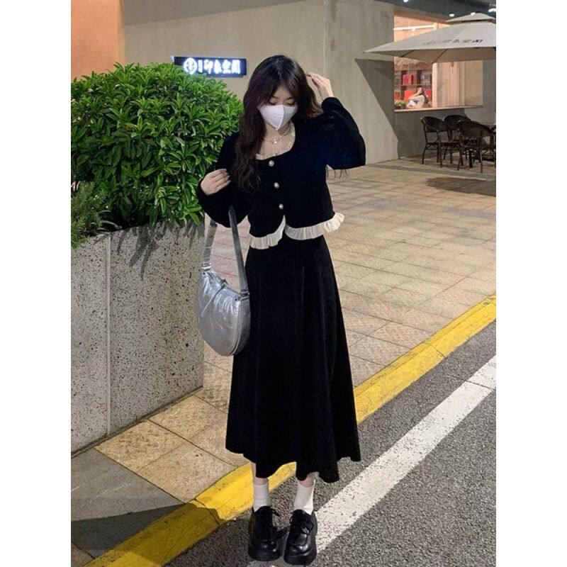 2024春秋时尚小香风穿搭配一整套微胖mm显瘦遮肉半身裙两件套装