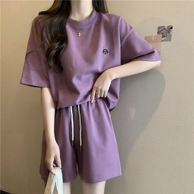 欧货运动套装女夏季新款宽松显瘦短袖短裤休闲学生跑步服两件套潮