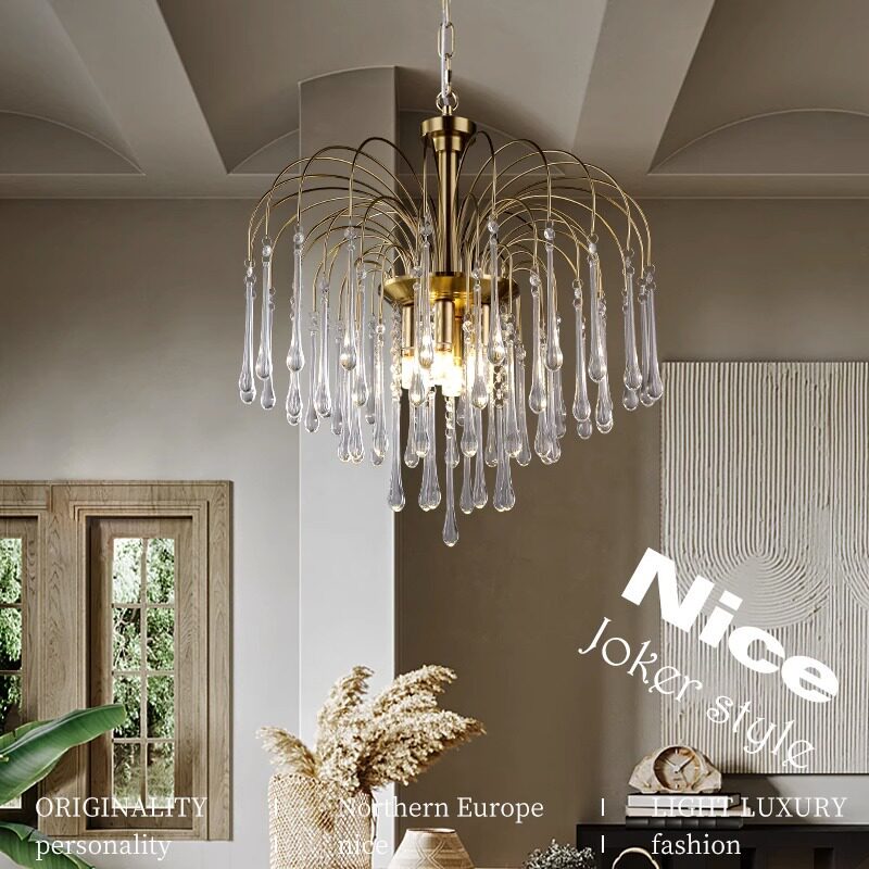 美式轻奢水晶灯高档全铜奶油法式水滴小吊灯阳台过道衣帽间灯
