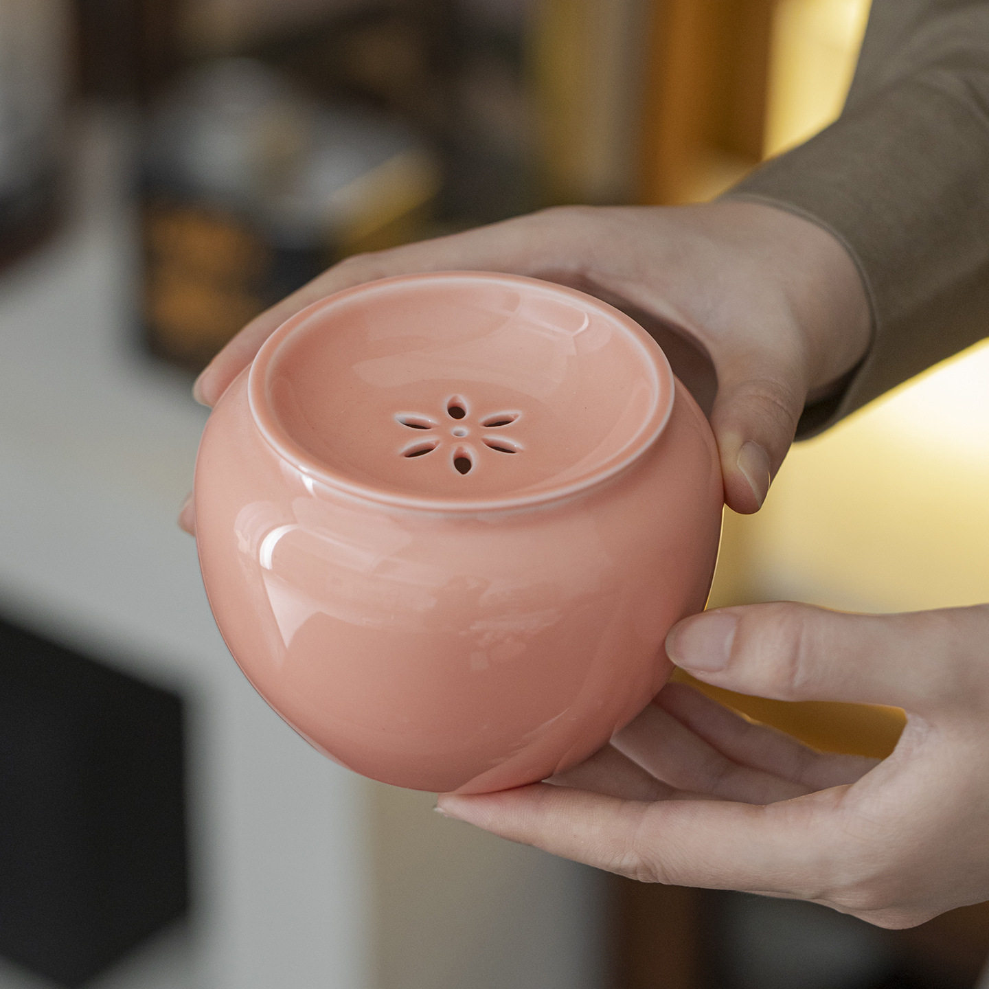 粉色陶瓷建水茶洗茶渣筒水盂茶盂带盖家用茶道茶具配件水洗废水缸