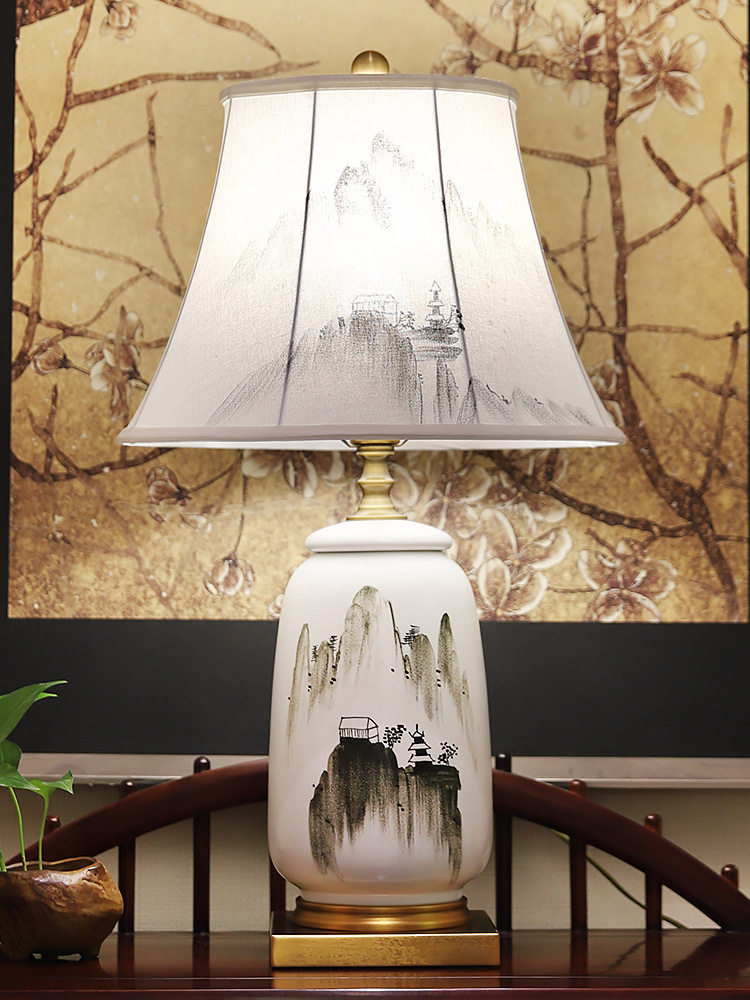 新品艺术中国风山水简约书房客厅玄关LED新中式装饰陶瓷台灯灯具