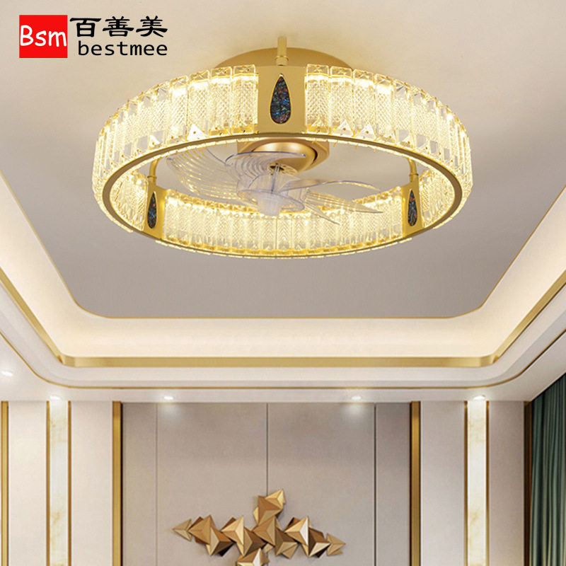 卧室摇头吸顶风扇灯方圆酒店服装店餐厅网红北欧金色led吊扇电扇