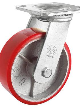 重型脚轮8寸边刹铁芯红色聚氨酯耐磨耐压耐承重红色脚轮pu材质