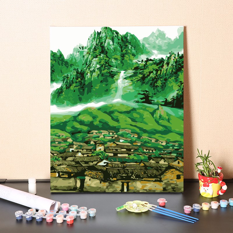 新品数字油画diy填充中国风手工填色画画青山绿水风景