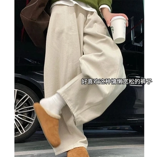 100棉米杏色阔腿裤女26年春夏新款高腰显瘦宽松慵懒风韩版休闲裤