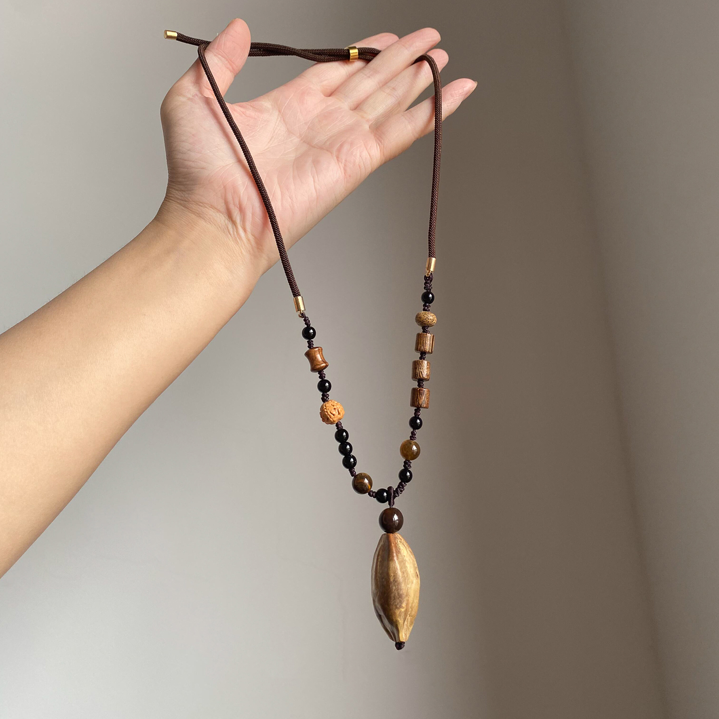 新中式焦糖菩提长款毛衣链女