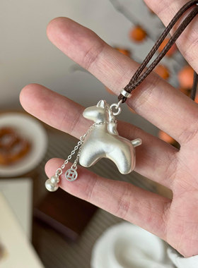 复古银色小马驹钱币吊坠项链