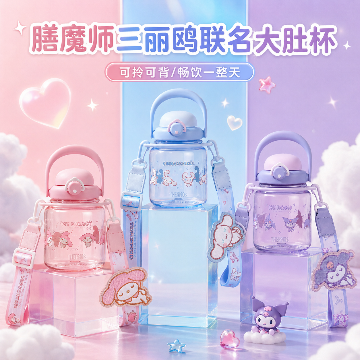 膳魔师学生库洛米大耳狗大容量夏季塑料大肚杯女TESA1L生日礼物女