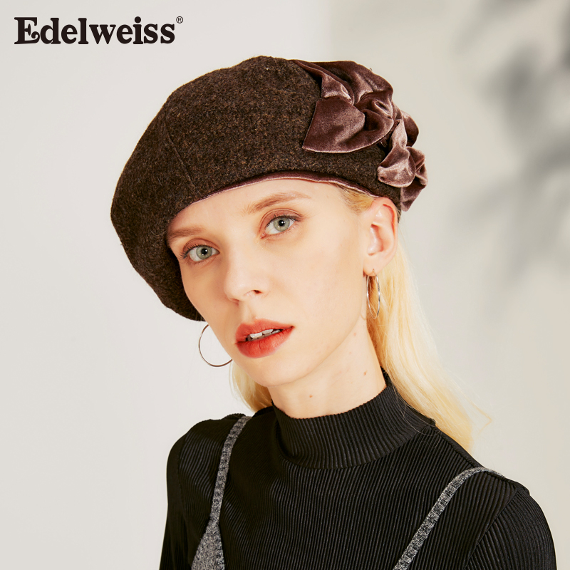 冬季新款复古保暖帽子雪绒花