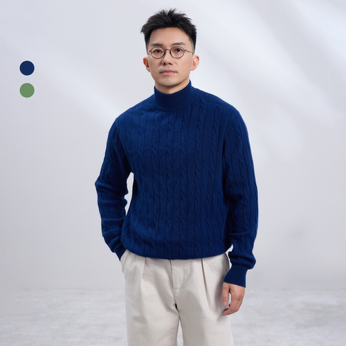 2色中高领绞花毛衣|羊绒羊毛混纺360g澳洲美丽诺内搭男保暖百搭冬