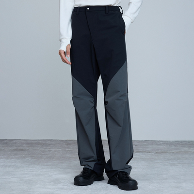 拼接色机能裤｜斜门襟原创设计三防蓄热绒直筒休闲长裤男直筒松紧