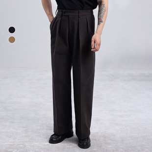 2色双摺棉西裤 男百搭通勤 日本制391g重磅斜纹棉水洗宽松休闲长裤