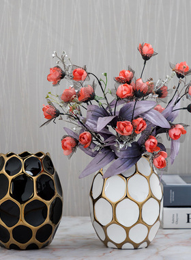 欧式花瓶花器家居摆件金边创意菱形电镀插花摆饰干花花瓶厂家