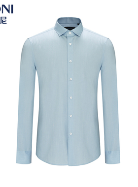 BONI/堡尼春夏新品蓝色时尚棉混纺长袖衬衫商务男士衬衣GL287052A