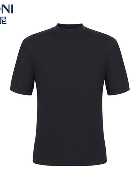 BONI/堡尼春夏新品商务黑色圆领体恤混纺休闲短袖T恤男LO580F32B