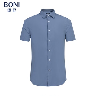 BONI/堡尼春夏新品商务八字领衬衣纤维混纺短袖休闲衬衫GN368A51B