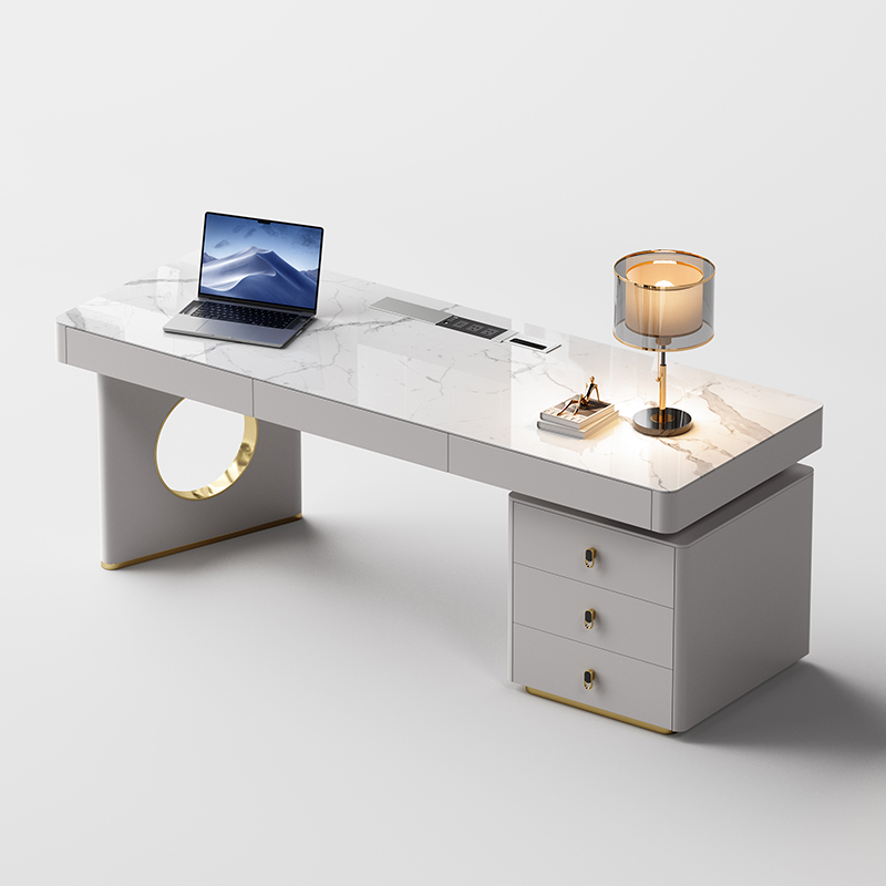 轻奢岩板书桌高端办公桌
