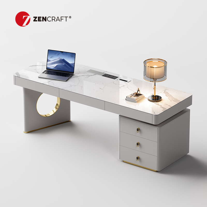 轻奢岩板书桌高端办公桌