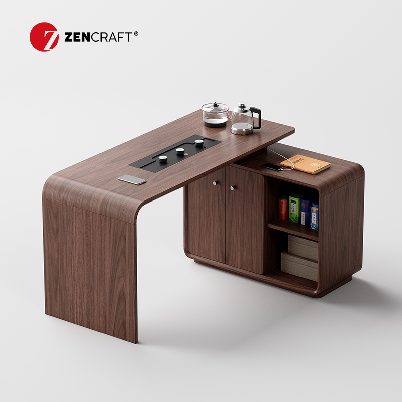 胡桃色阳台茶桌转角实木茶几