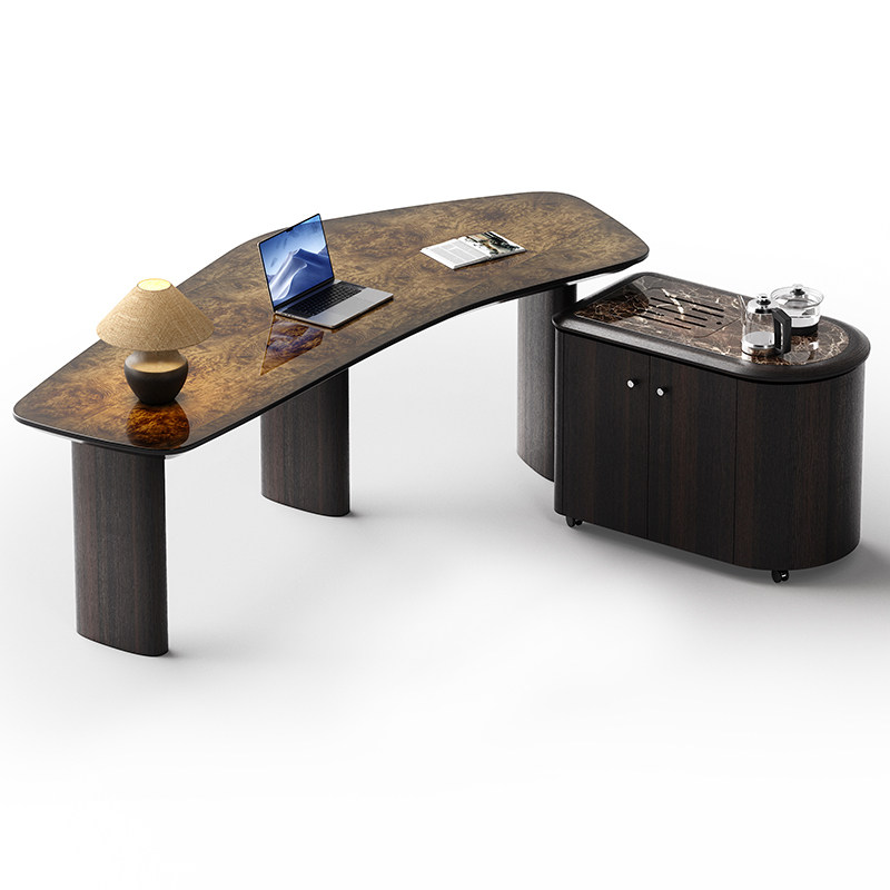 意式极简办公桌家用实木书桌茶桌一体两用高端干泡台功夫茶艺桌