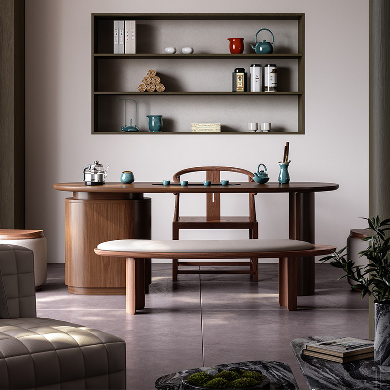 高档茶桌椅组合老板办公茶台高级感胡桃木面现代轻奢功夫泡茶桌子