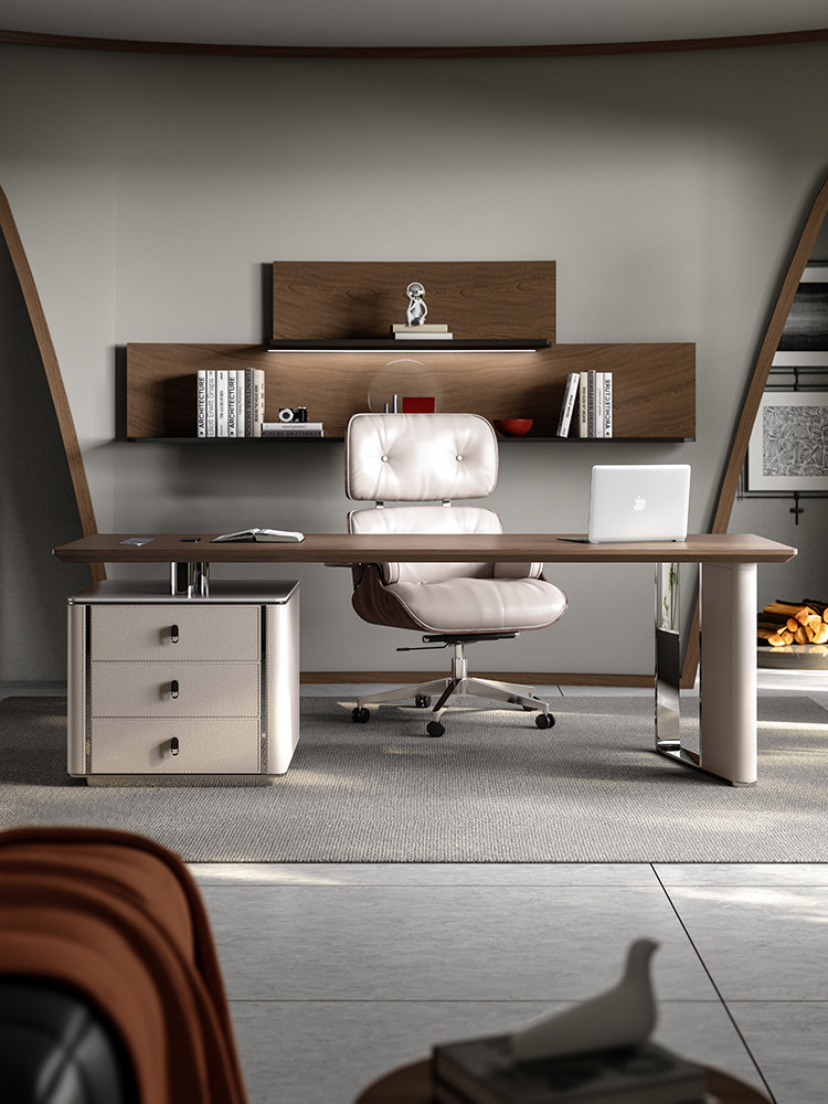 意大利极简实木台灯豪华现代设计师书桌石板电脑桌家庭工作台