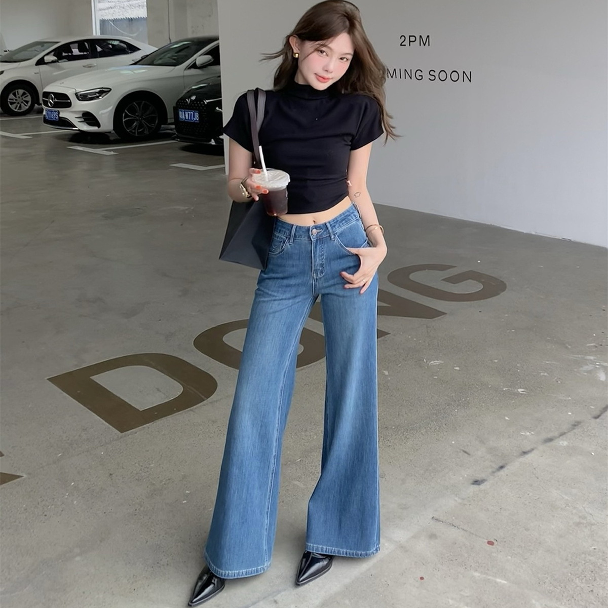 PALACE宫美式复古低腰微喇牛仔裤