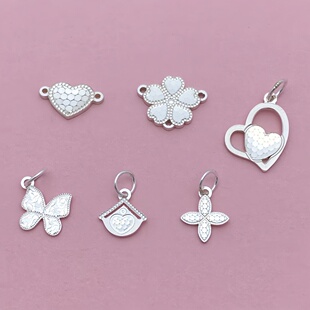 925纯银爱心蝴蝶吊坠四叶草小扇形银挂饰diy手工编织手链项链配饰